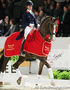 Adelinde Cornelissen and Galahad in the prize giving ceremony at the 2012 World Cup Finals in 's Hertogenbosch :: Photo © Astrid Appels