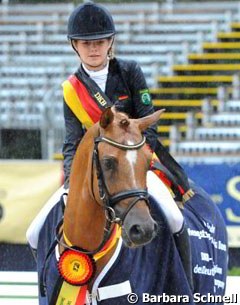 Francesca Heil and Dimension win the 5-year old Dressage Pony Finals