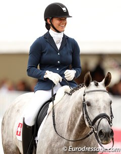 Swiss Christiane Schröder smiles after finishing her test on Dream On S