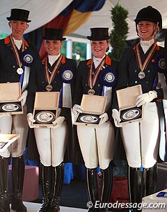 The silver medal winning Dutch Young Riders team: Stephanie Kooijman, Anne Meulendijks, Jeanine Nieuwenhuis, Denise Nekeman