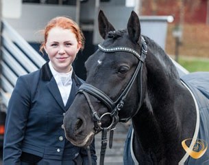 Kally Hansson with the beautiful and internationally successful licensed FEI dressage pony stallion Nabucco R (by Notre Beau x Dublin)