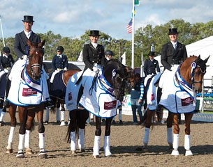 The Danish team with Ulrik Molgaard, Rikke Svane and Anders Dahl at the 2014 CDIO Hickstead :: Photo © Kevin Sparrow