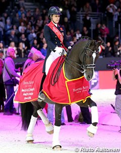 Charlotte Dujardin and Valegro in their lap of honour at the 2014 World Cup Finals