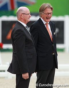 Chair of the FEI Dressage Committee, Frank Kemperman, with an official at the prize giving ceremony