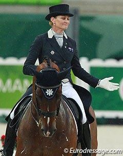 Australian Maree Tomkinson leaves the arena acknowledging her horse for the achievement of competing at WEG