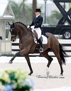 Tinne Vilhelmson and Don Auriello win the Grand Prix on the first day of competition at the 2014 CDI Wellington :: Photo © Sue Stickle