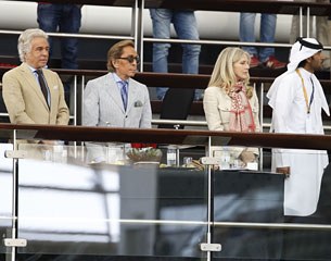 Valentino and Sheikh Mohammed Bin Hamad Al Thani rise for the national anthem