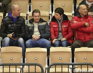 Hans Peter Minderhoud, Edward Gal, Monica Theodorescu, and Jonny Hilberath watching the national Grand Prix