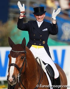 Anabel Balkenhol on Dablino. The chestnut gelding was Germany's individual horse for the 2012 Olympics in London but will have to fight hard for a spot this year. The piaffe was still not on the spot, but the tempi changes were world class