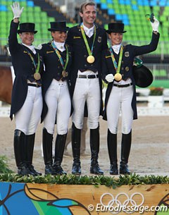 The German team wins gold at the 2016 Olympic Games: Isabell Werth, Dorothee Schneider, Sönke Rothenberger, Kristina Bröring-Sprehe :: Photo © Astrid Appels