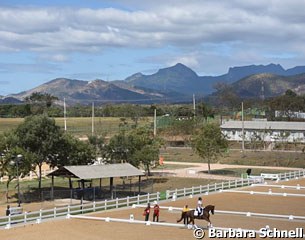 The warm up at Deodora: fantastic backdrop for the dressage competitions