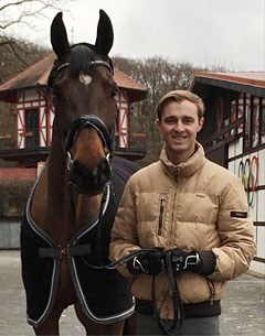 Sönke Rothenberger with his new Grand Prix horse Santiano R at his home Gestut Erlenhof in Bad Homburg, Germany