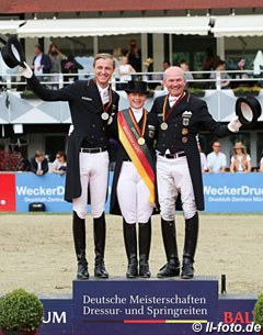 The podium at the 2017 German Dressage Championships in Balve: Sönke Rothenberger, Isabell Werth, Hubertus Schmidt :: Photo © LL-foto