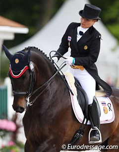 Thai Princess Siri Vajiralongkorn on the 17-year old Hanoverian Prince Charming WPA (by Prince Thatch xx x World Cup I), owned by the Thailand Equestrian Federation
