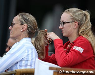 Linda Erbe braiding her mom's hair