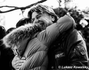 German horse dealer Arnold Winter hugging show host Aniko Losonczy
