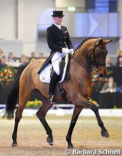 Brigitte Wittig and the 11-year old home bred Bodega W (by Breitling x Fabriano) won the Short Grand Prix with 71.116%