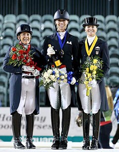 The Grand Prix freestyle top three at the 2017 CDIO Wellington: Shelly Francis, Megan Lane and Lisa Wilcox :: Photo © Sue Stickle