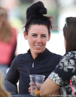 Kasey Perry-Glass at the 2018 CDI 5* Wellington. Perry has been helping out her team mate Laura Graves as an interim groom as well as rooted for her team mates this season :: Photo © Astrid Appels