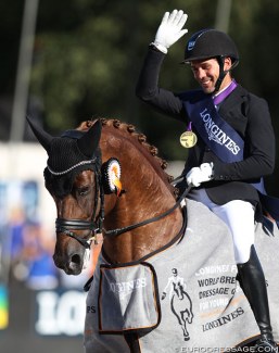 Severo Jurado Lopez and D'Avie win the 6-year old Finals at the 2018 World Young Horse Championships :: Photo © Astrid Appels