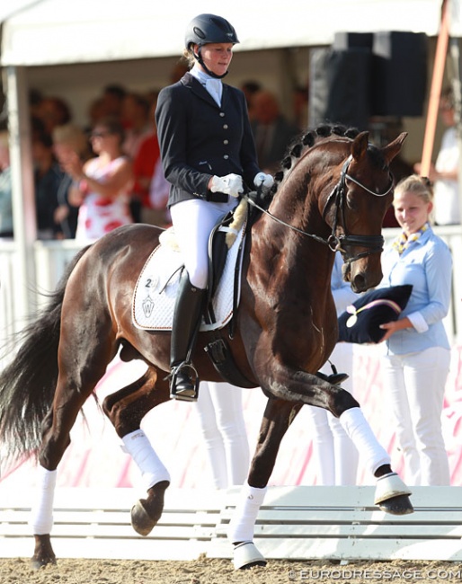 Claudia Ruscher and Daley Thompson at the 2014 World Young Horse Championships :: Photo © Astrid Appels