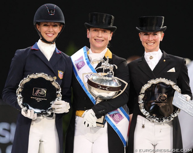 Laura Graves, Isabell Werth and Jessica von Bredow-Werndl on the podium at the 2018 World Cup Finals :: Photo © Astrid Appels