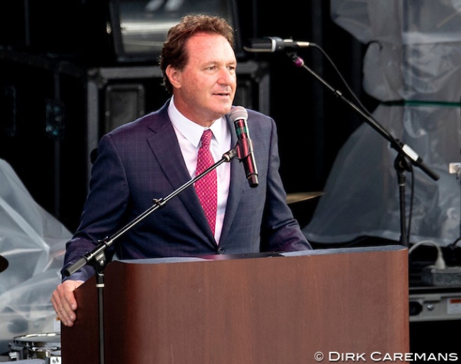 Mark Bellissimo speaking at the opening ceremony of the 2018 World Equestrian Games :: Photo © Dirk Caremans