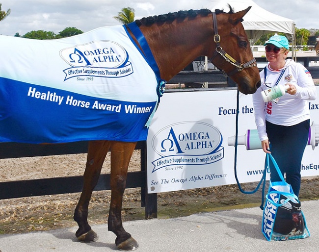 Diana Zakharova and Toress win the Omega Alpha Healthy Horse Award at AGDF CDI 7 2019