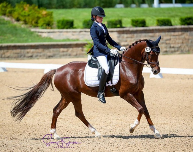 Lucienne Bacon and Bonnaroo win the pony team test at the 2019 U.S. Dressage Championships :: Photo © Sue Stickle