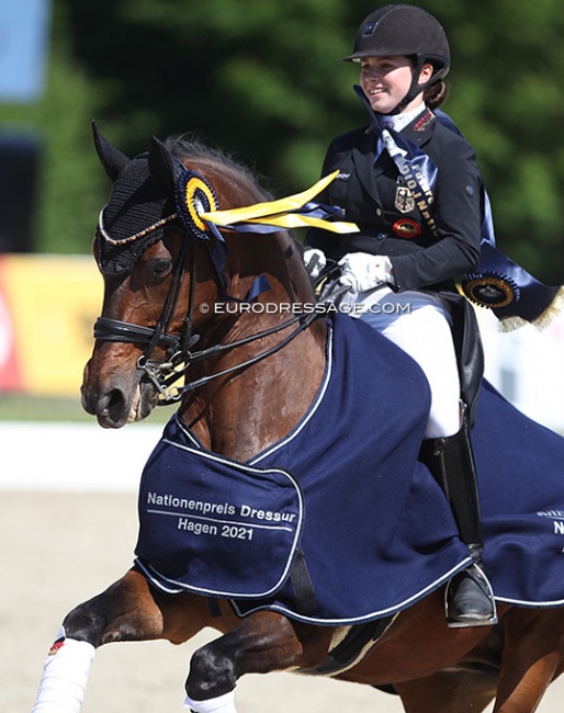 Jana Lang and Baron in the lap of honour as Germany won the Nations' Cup in the pony, children, junior and young riders division at Hof Kasselmann :: Photo © Astrid Appels