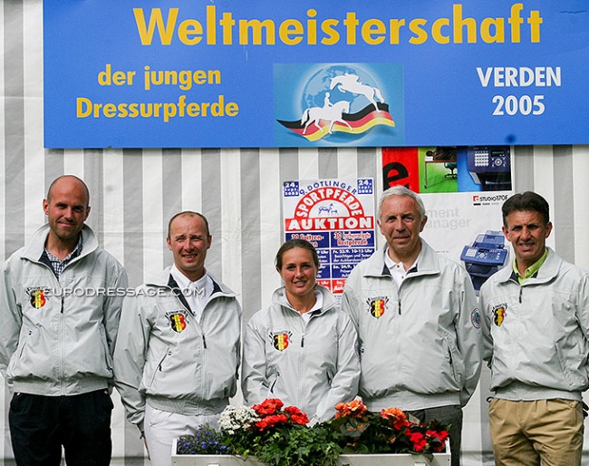 The Belgian team at the 2005 WCYH in Verden: Nick van Laer, Jeroen Devroe, Vicky Smits, team captain Jacques van Daele, and Ludo Verbraeken :: Photo © Astrid Appels