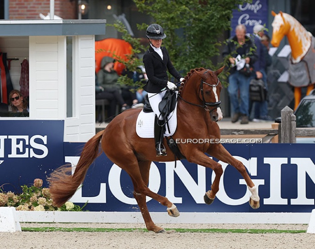 Femke de Laat and Nox in the 4-year old challenge at the 2022 World Young Horse Championships :: Photo © Astrid Appels