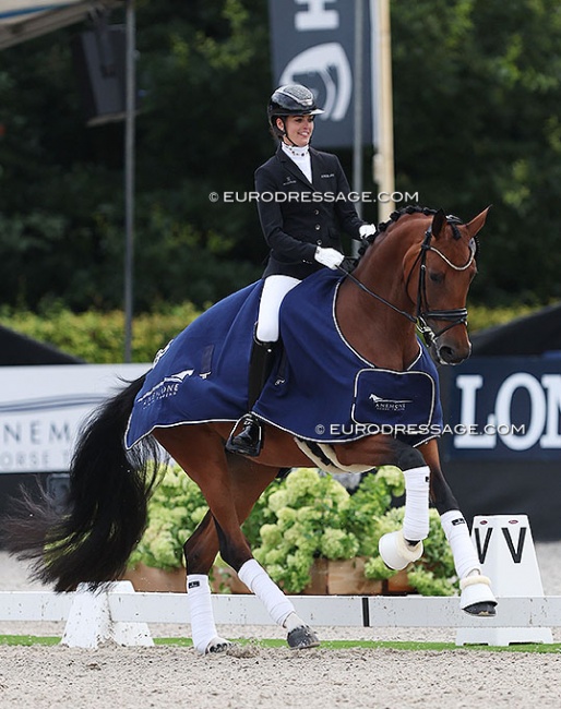 Anne Mette Strandby and Valerie B win the 5-year old preliminary test at the 2023 World Young Horse Championships :: Photo © Astrid Appels 