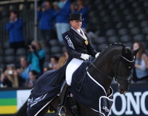 Schneider and Sezuan winning their third, consecutive gold medal at the World Young Horse Championships :: Photo © Astrid Appels