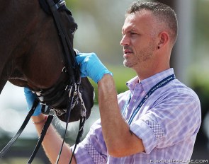 FEI Steward Walter Nef checking noseband tightness at the 2018 CDI 5* Wellington :: Photo © Astrid Appels