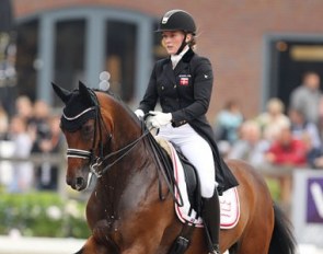 Nanna Skodborg Merrald and Gorklintgaards Quantico at the 2016 World Young Horse Championships :: Photo © Astrid Appels