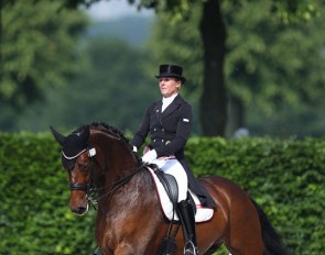 Alexandra Sessler and Chilly Jam in the warm up ring at the 2018 CDI Aachen :: Photo © Astrid Appels