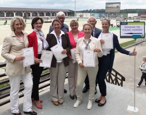 The seven judges with course directors Leif Tornblad and Dieter Schüle in the background at Maxima Park in Moscow