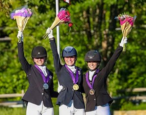 North American Junior Individual Test medalists Bianca Schmidt (silver), Caroline Garren (gold), and Chase Robertson (bronze) :: Photo © Sue Stickle
