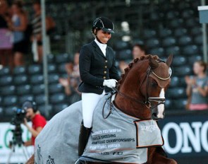 Laura Strobel and Villeneuve win the 6-year old preliminary test at the 2018 World Young Horse Championships :: Photo © Astrid Appels