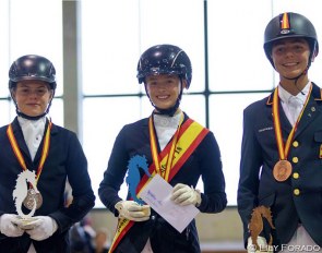The Children's podium at the 2018 Spanish Youth Championships:  Sofia del Olmo Bak, Julia Hessel Ferrer and Alvaro Perdomo Duque :: Photo © Lilly Forado