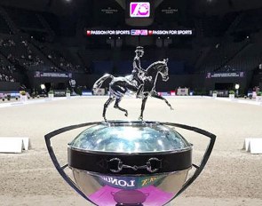 The FEI World Cup Trophy, on display at the 2018 WC Finals in Paris :: Photo © Astrid Appels