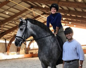 Sarah Warne on Iota with trainer Miguel Ralao by her side