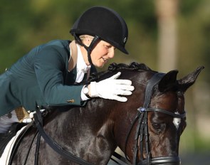 Alix Szepesi pats Douceur after her ride in the national ring on the 5* weekend :: Photo © Astrid Appels