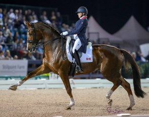 An almost five month pregnant Brittany Fraser-Beaulieu on All In at the 2019 CDI 5* Wellington :: Photo © Sue Stickle