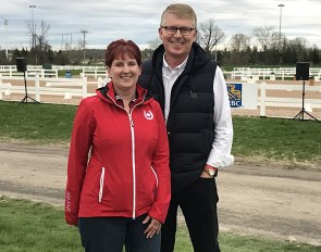 Dr. Geoff Vernon, right, spearheaded the development of the Dressage Youth Development Fund and, along with several collaborators, kick-started the fundraising with a generous $10,000 donation. He is pictured with Christine Peters, Equestrian Canada Senior Manager of the Dressage Olympic/Paralympic Program, at the 2019 CDI Ottawa