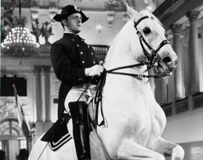 Mikolka rides a levade aboard Neapolitano Strana at the Spanish Riding School of Vienna