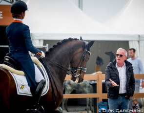 Dutch team trainer Alex van Silfhout working with Adelinde Cornelissen on Zephyr at the 2019 Dutch Championships :: Photo © Dirk Caremans