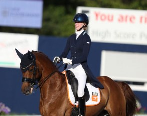 Pem Verbeek on the formerly Belgian owned licensed Oldenburg stallion Fernando Torres at the 2019 CDI-J Hagen :: Photo © Astrid Appels