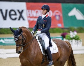 It was a special victory for Angela Jackson in the hard-fought Intermediate I Open Championship at the 2019 US Dressage Finals  :: Photo © Sue Stickle.